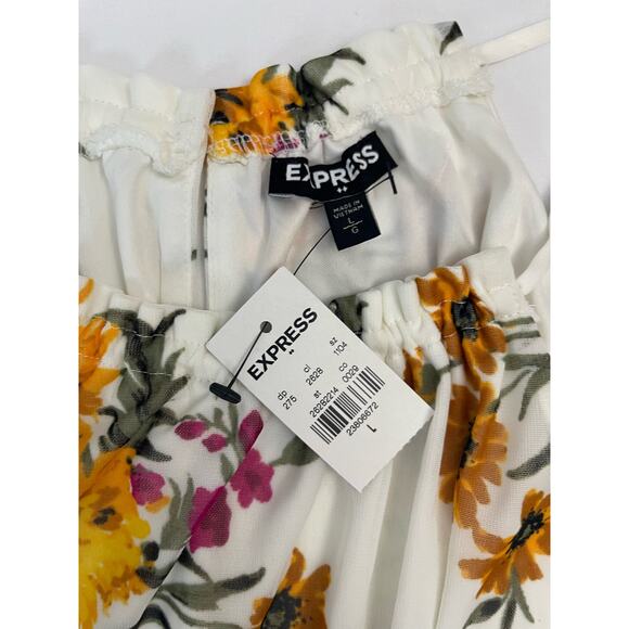 Express Floral High Neck Smocked Peplum Keyhole Back Top Size Large New with tag - Picture 10 of 12